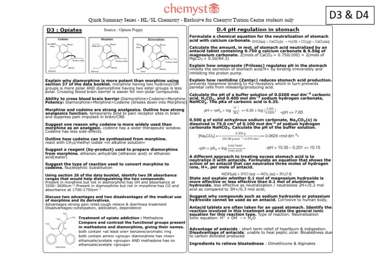 D3&D4 - 2020 - Summary | PDF | Hydroxide | Morphine