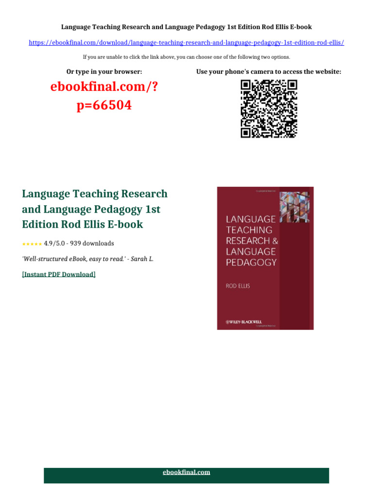 Language Teaching Research and Language Pedagogy 1st Edition Rod Ellis ...