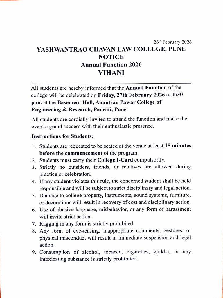Annual Function 2026 - Notice | PDF