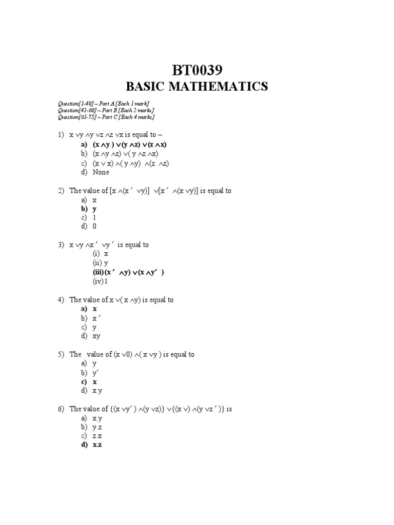 Basic Mathematics Questions and Answers | PDF | Fuzzy Logic ...