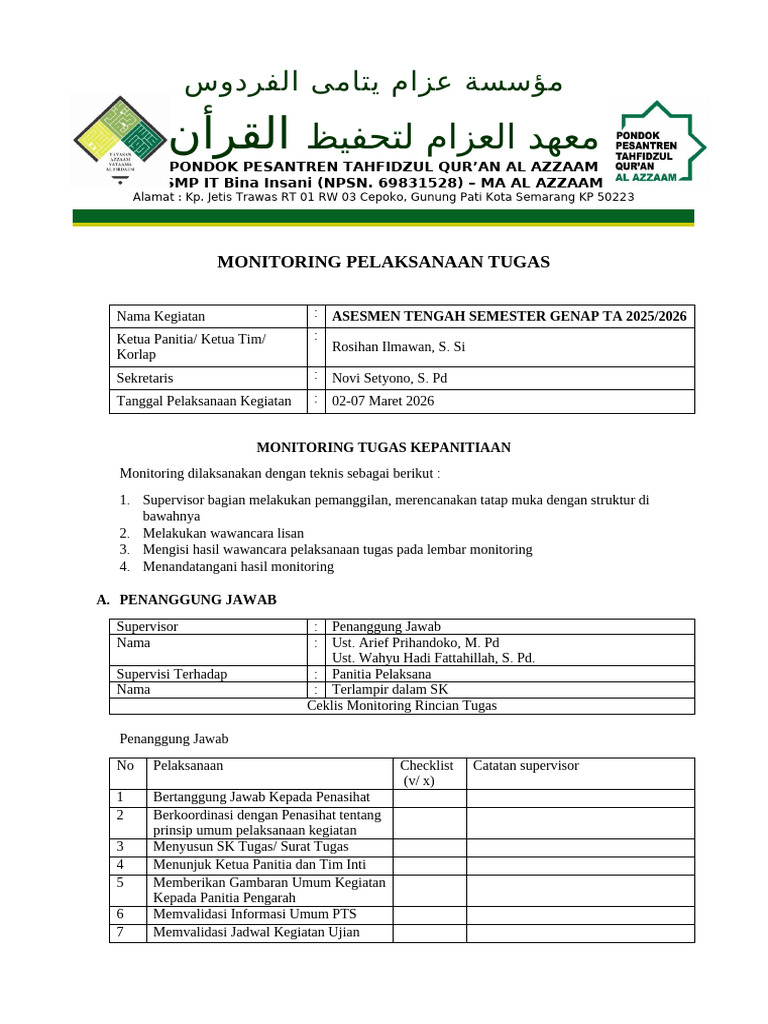 Form Monitoring Tugas Panitia Ujian | PDF