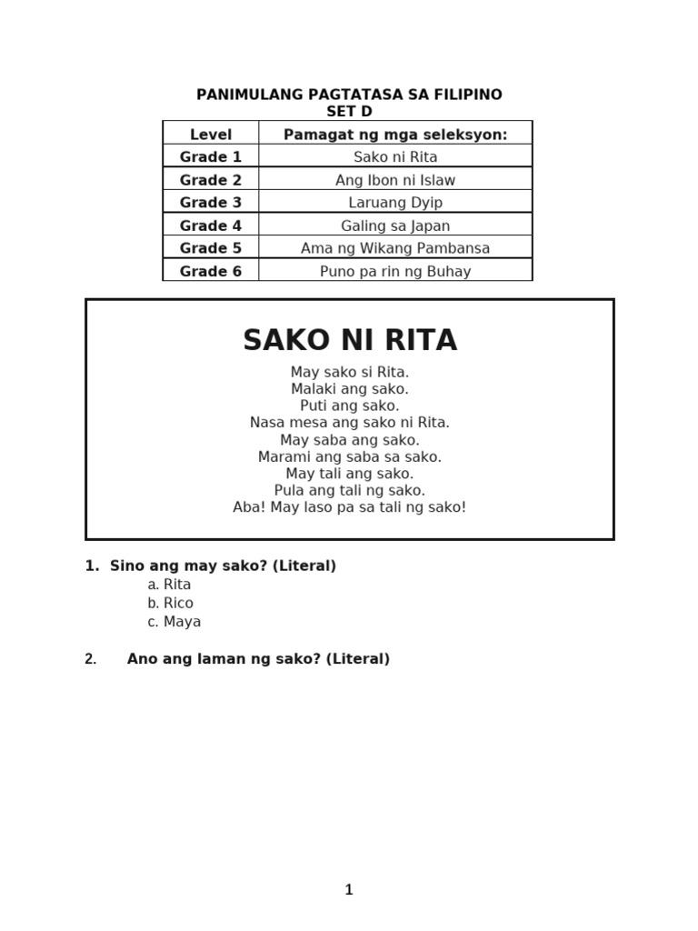 SET D FILIPINO Reading Materials | PDF