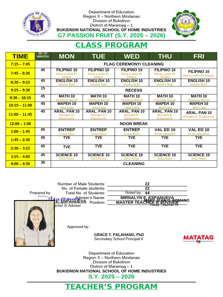Class Program 2025.docx Nica New | PDF