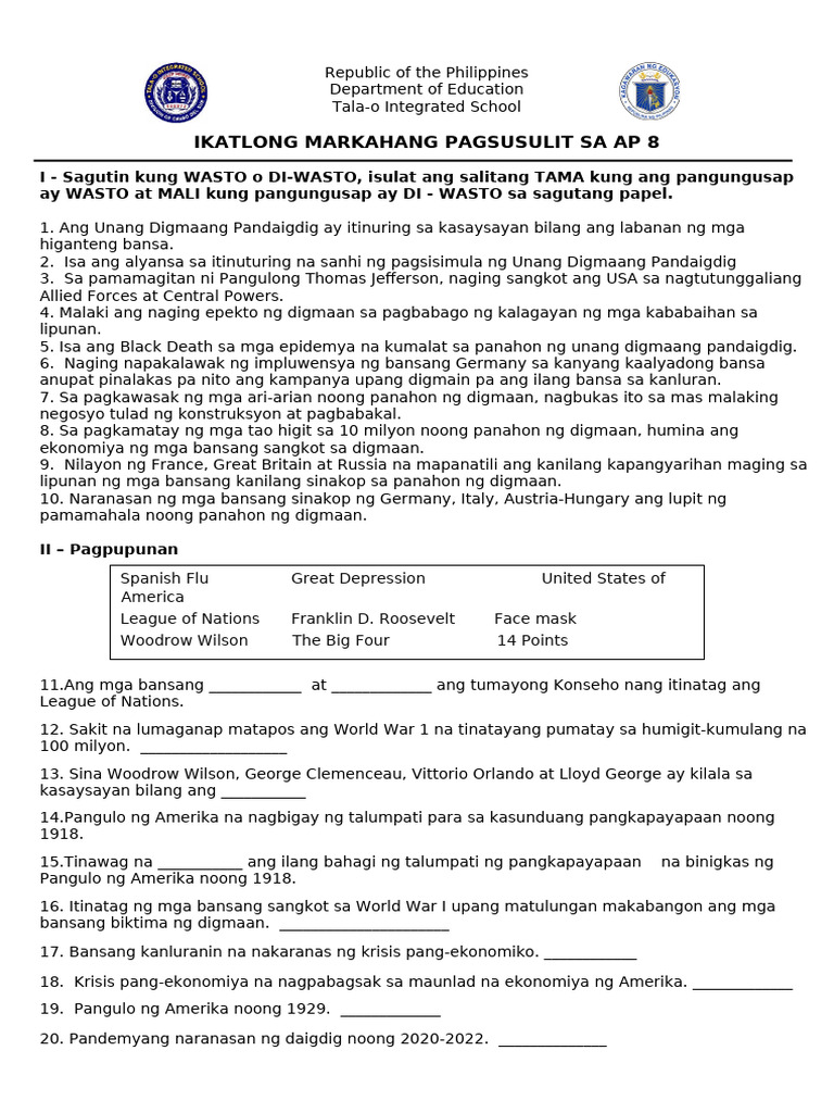 AP8 3rd Q. Exam | PDF