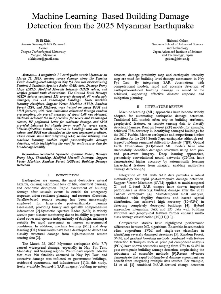 Machine Learning Building Damage Detection 2025 Myanmar Preprint | PDF ...