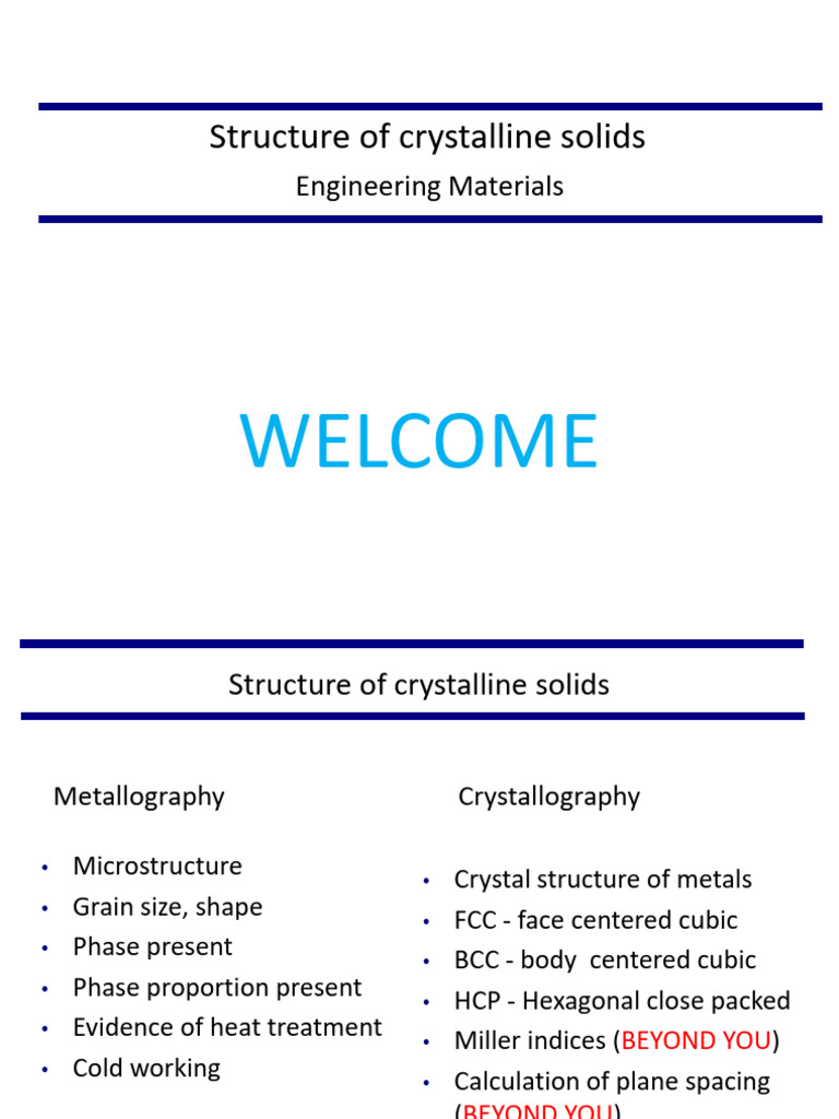 Lecture 3. Structure of Crystalline Solids | PDF | Crystal Structure ...