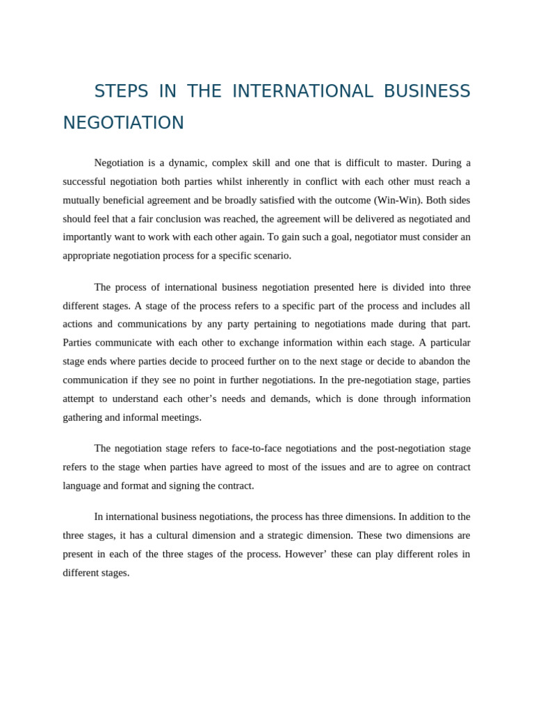 Steps in The International Business Negotiation | PDF | Negotiation ...