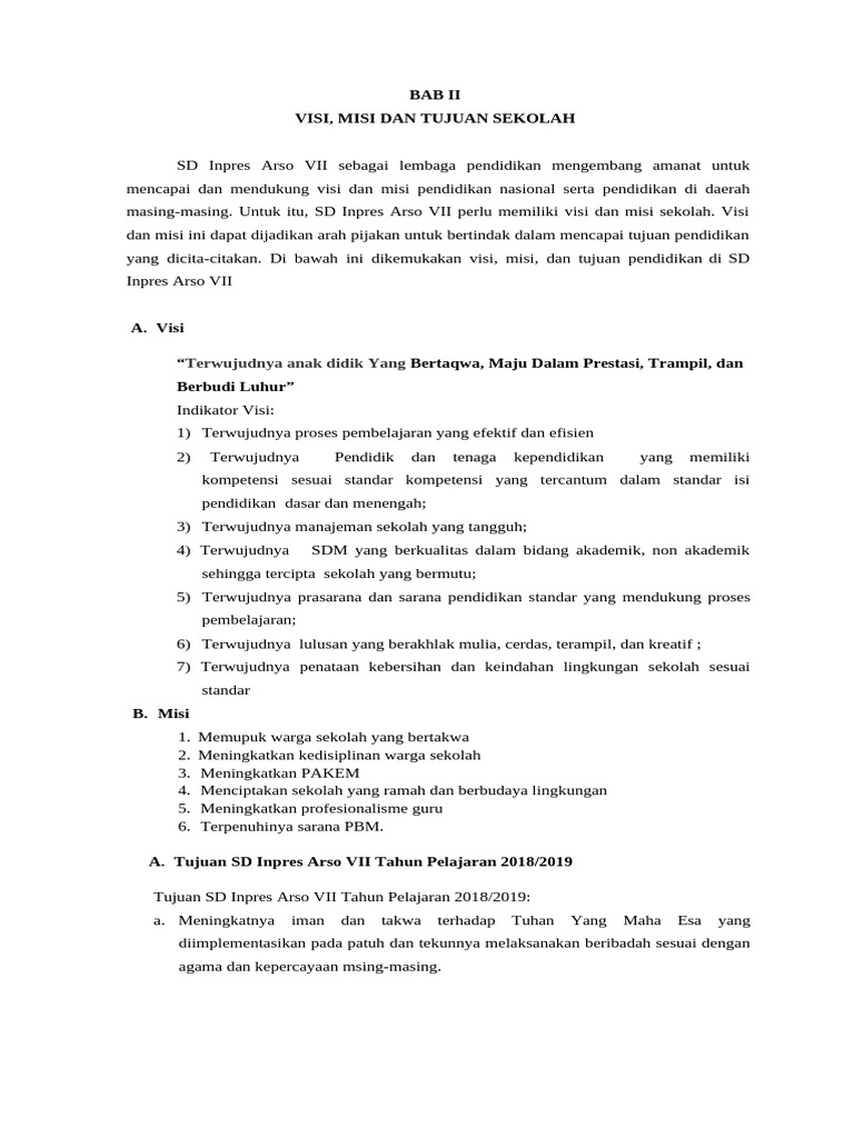Rks Bab II Visi Dan Misi | PDF