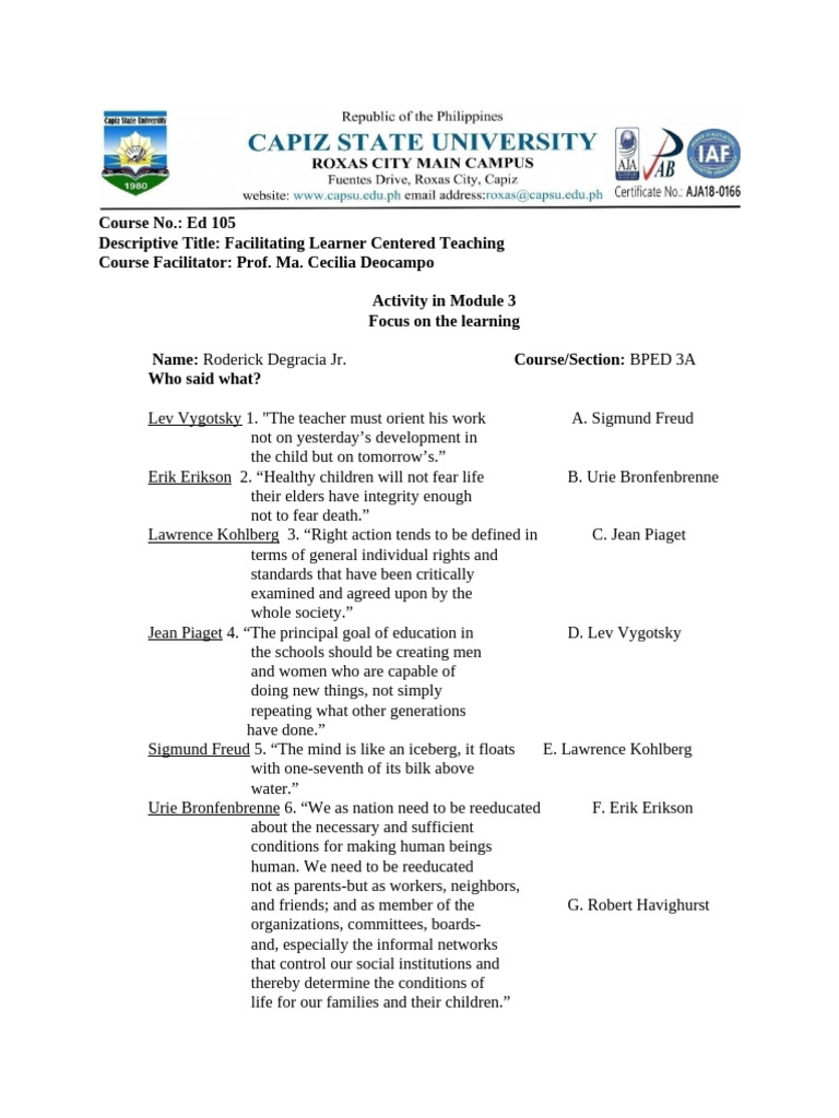 Ed105 Module 3 Part3 Activity | PDF | Behavioural Sciences | Psychology