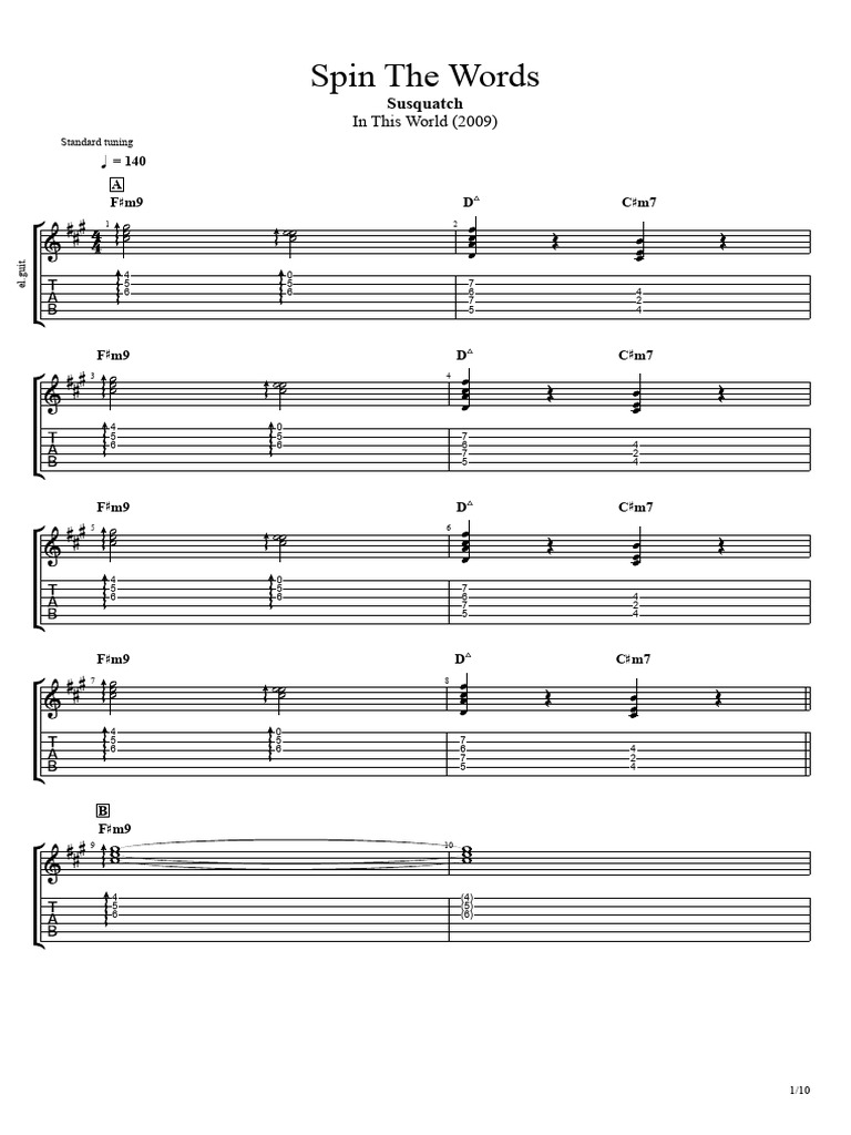 Susquatch Spin The Words Guitar Cover | PDF