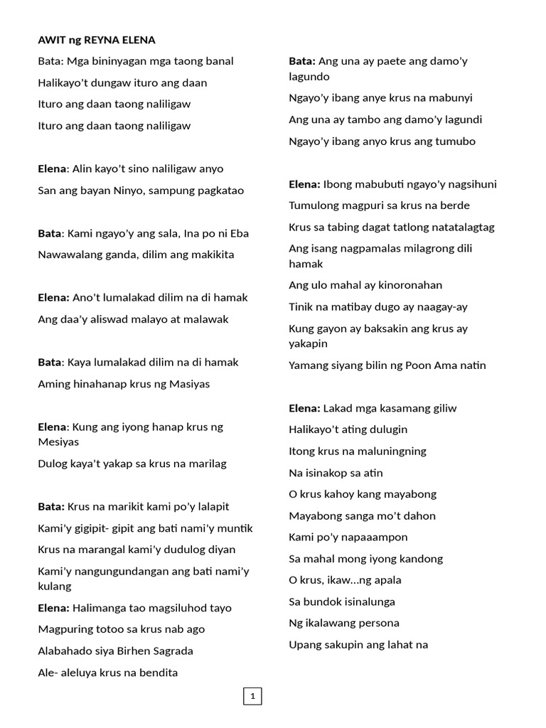 AWIT NG REYNA ELENA | PDF
