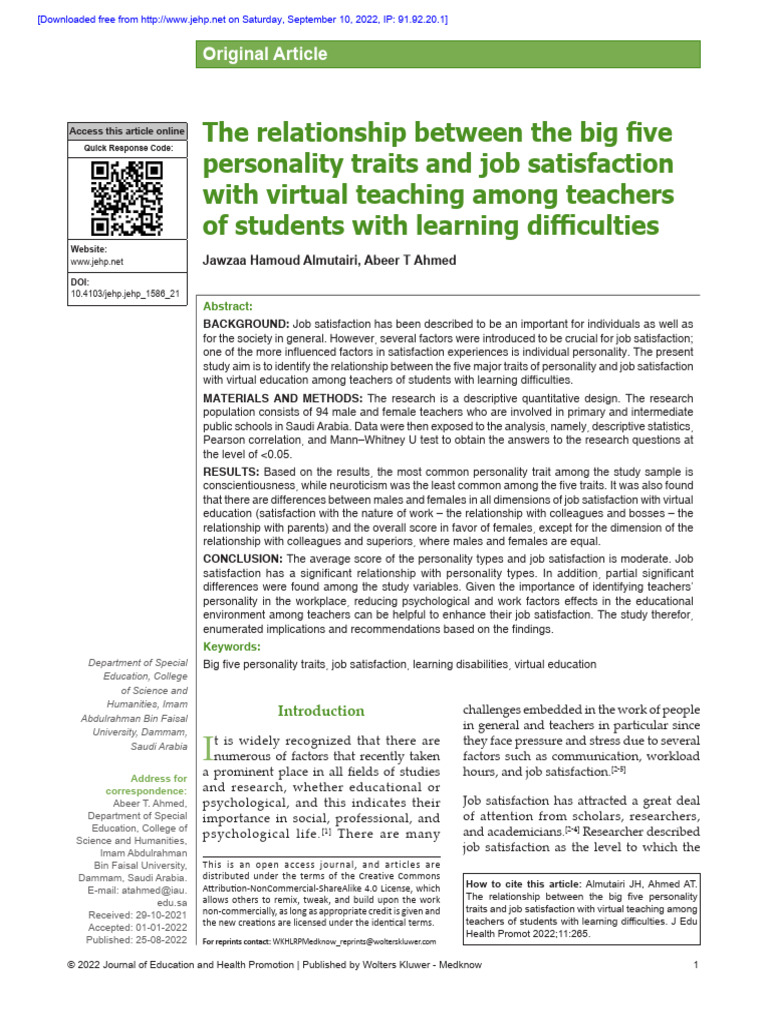 The Relationship Between The Big Five Personality | PDF | Behavioural ...