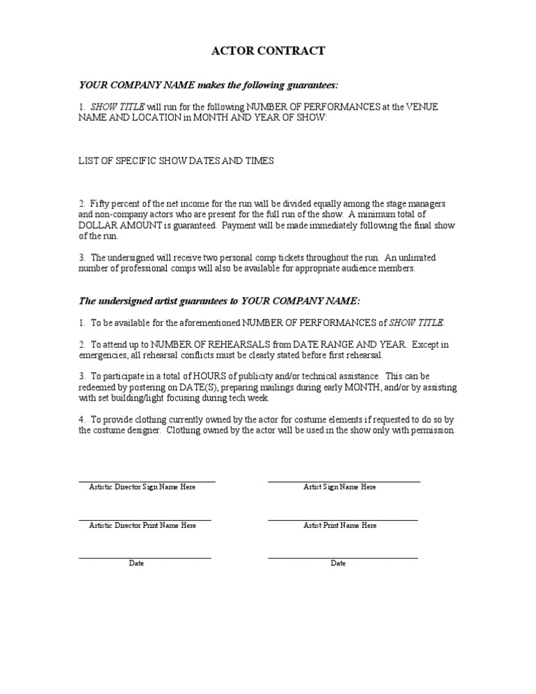 Actor Contract Agreement Template | PDF