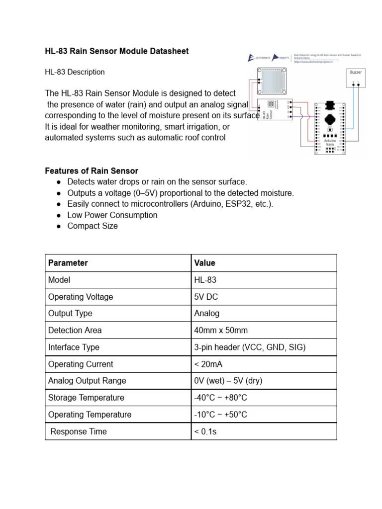 Rain Sensor DataSheet | PDF | Sensor | Arduino
