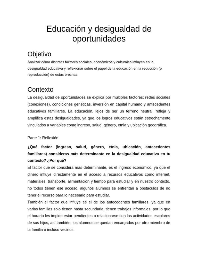 Educacion y Desigualdad de Oportunidades | PDF | Desigualdad social ...
