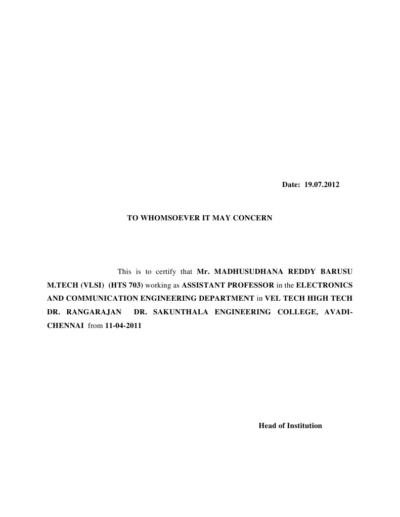 Service Certificate Format PDF