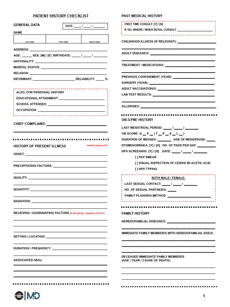 Patient History Checklist v2 | PDF | Cervical Cancer | Menstruation