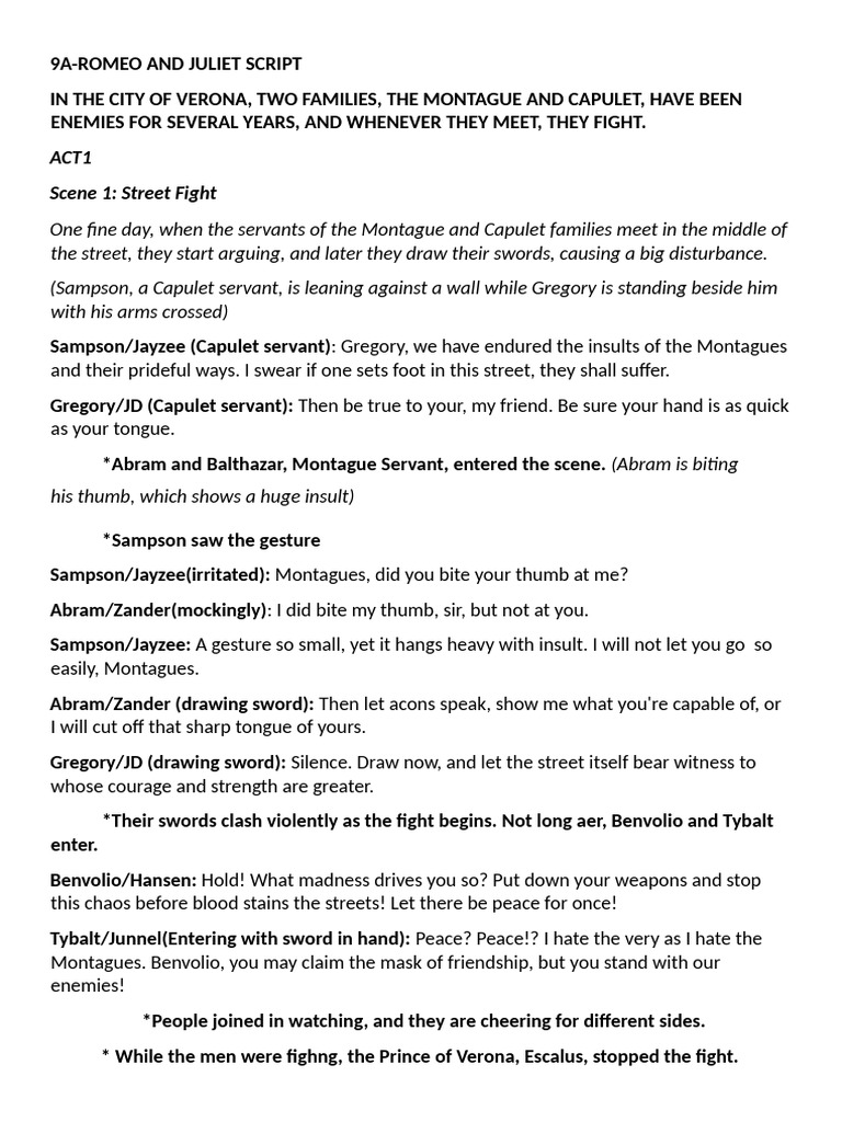 Romeo and Juliet Script | PDF | Characters In Romeo And Juliet | Romeo ...