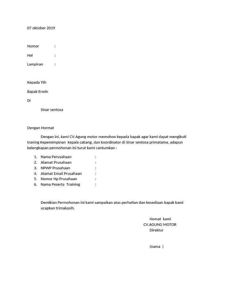 Contoh Surat Training | PDF