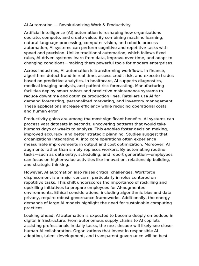 AI Automation - Revolutionizing Work & Productivity | PDF | Artificial ...
