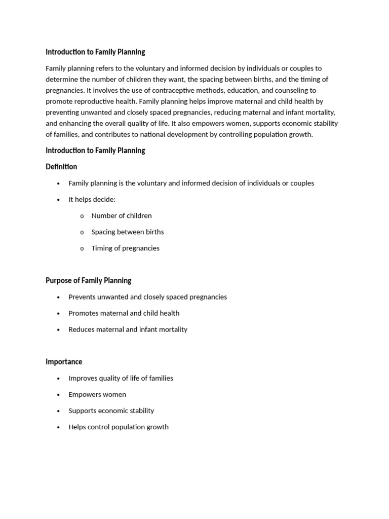 Introduction To Family Planning | PDF | Family Planning | Birth Control