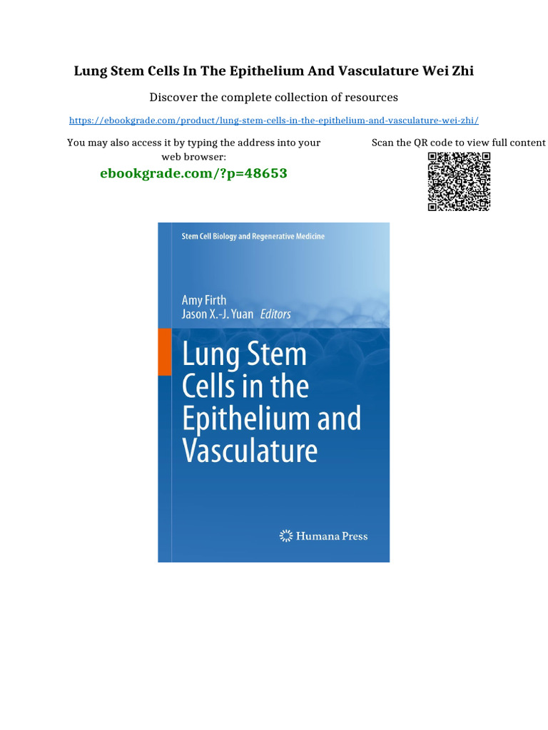 Lung Stem Cells in The Epithelium and Vasculature Wei Zhi Full Chapters ...