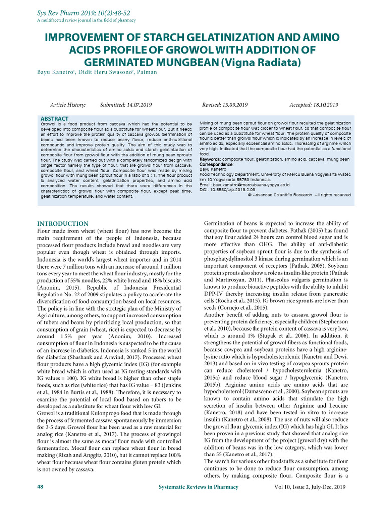 Improvement of Starch Gelatinization and Amino Acids Profile of Growol ...