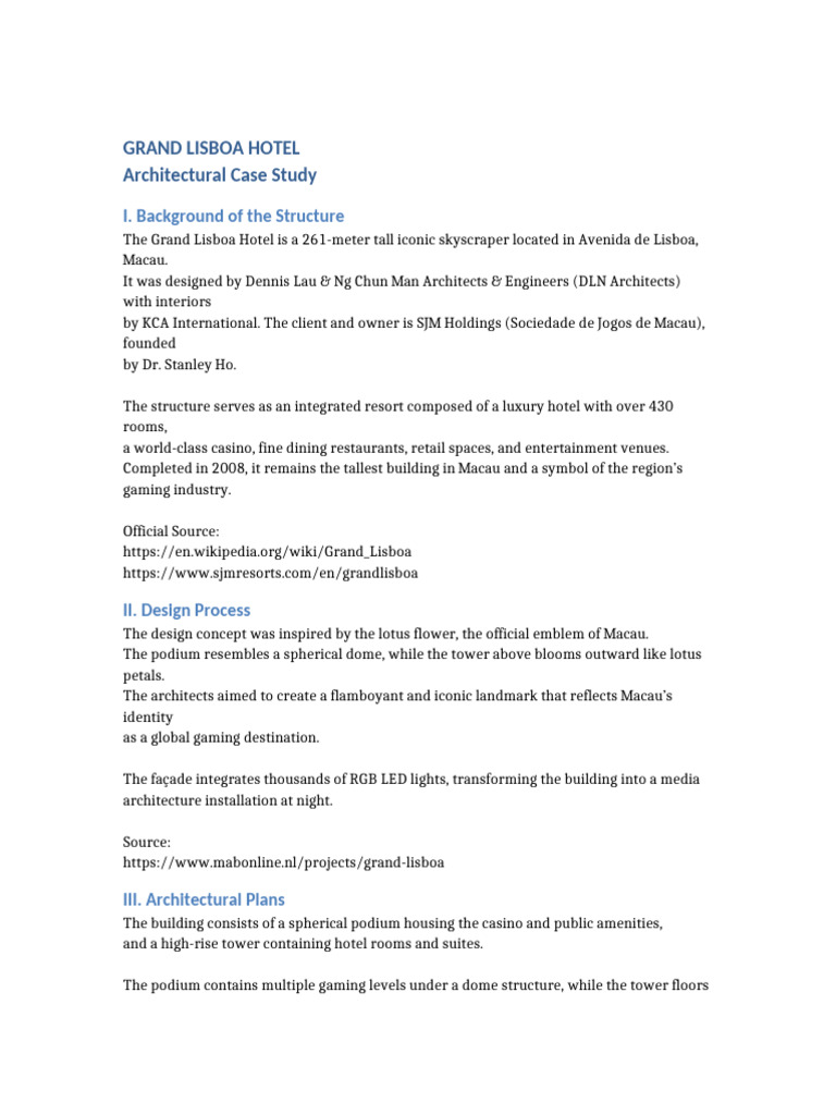 Grand Lisboa Hotel Case Study | PDF | Civil Engineering | Building ...