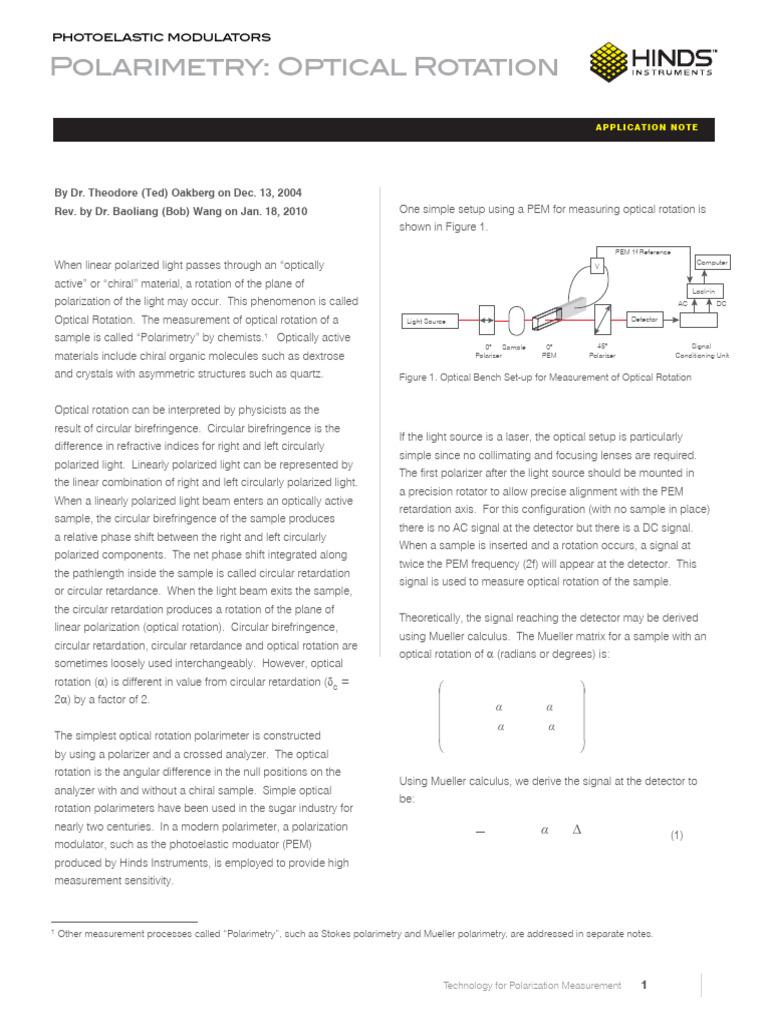 Polarimetry Optical Rotation Application Note | PDF | Polarization ...