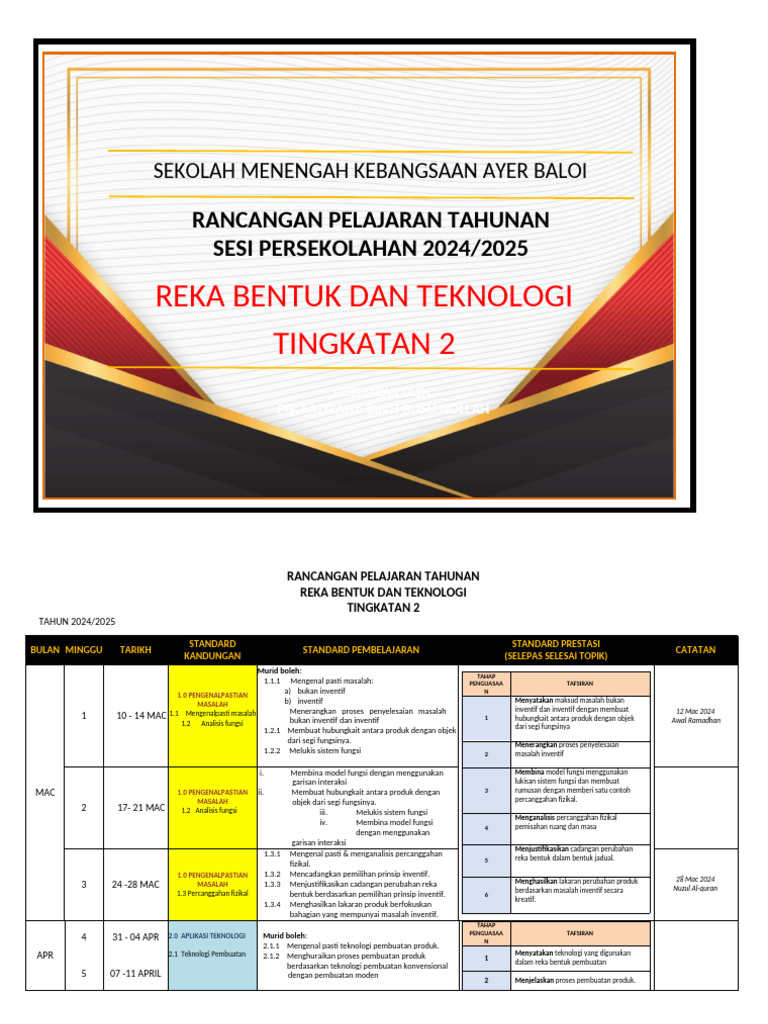 Rancangan Pelajaran Tahunan RBT Tingkatan 2 | PDF