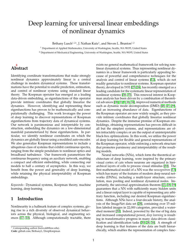 Deep Learning For Universal Linear Embeddings of Nonlinear Dynamics ...