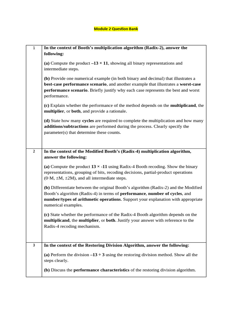 Module 2 Question Bank | PDF | Multiplication | Computer Architecture