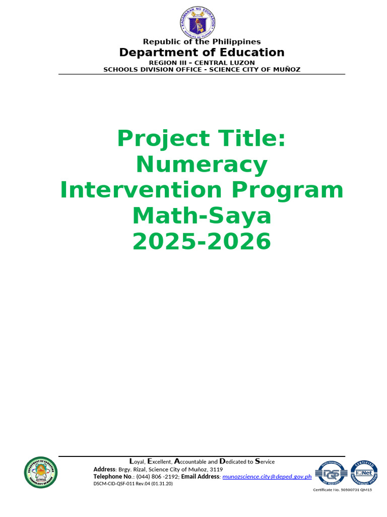 Numeracy Intervention Program Mathsaya | PDF | Learning | Mathematics