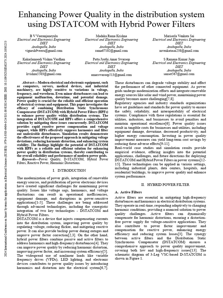 Enhancing Power Quality in The Distribution System Using DSTATCOM With ...