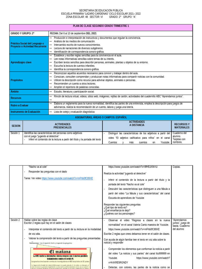 2 SEMANA Planeacion 3er Grado de Primaria | PDF | Alimentos | Educación ...