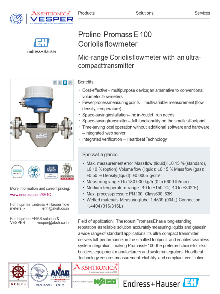 ACSPL PROLINE PROMASS CORIOLIS Flow Meter | PDF | Flow Measurement ...