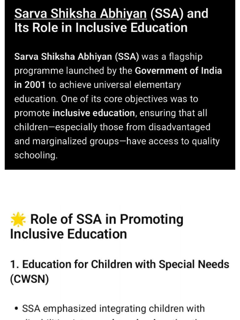 Role of Ssa in Inclusive Education | PDF