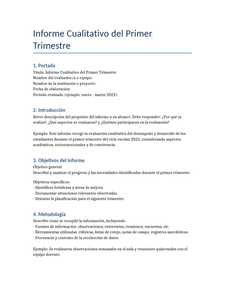 Plantilla Informe Cualitativo Primer Trimestre 2 | PDF | Evaluación ...