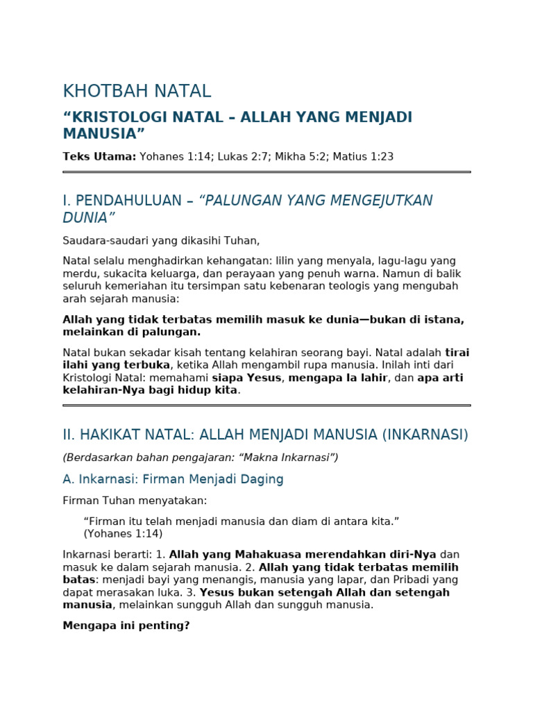 Khotbah Natal - Kristologi Natal - Allah Yang Menjadi Manusia (Versi ...