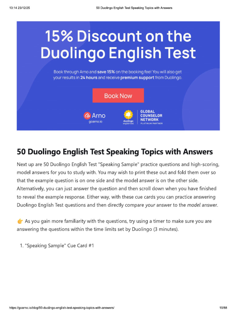 50 Det Speaking Topic With Answers | PDF