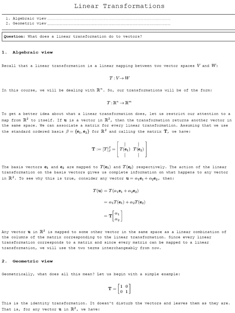 Linear Transformations | PDF | Linear Map | Vector Space