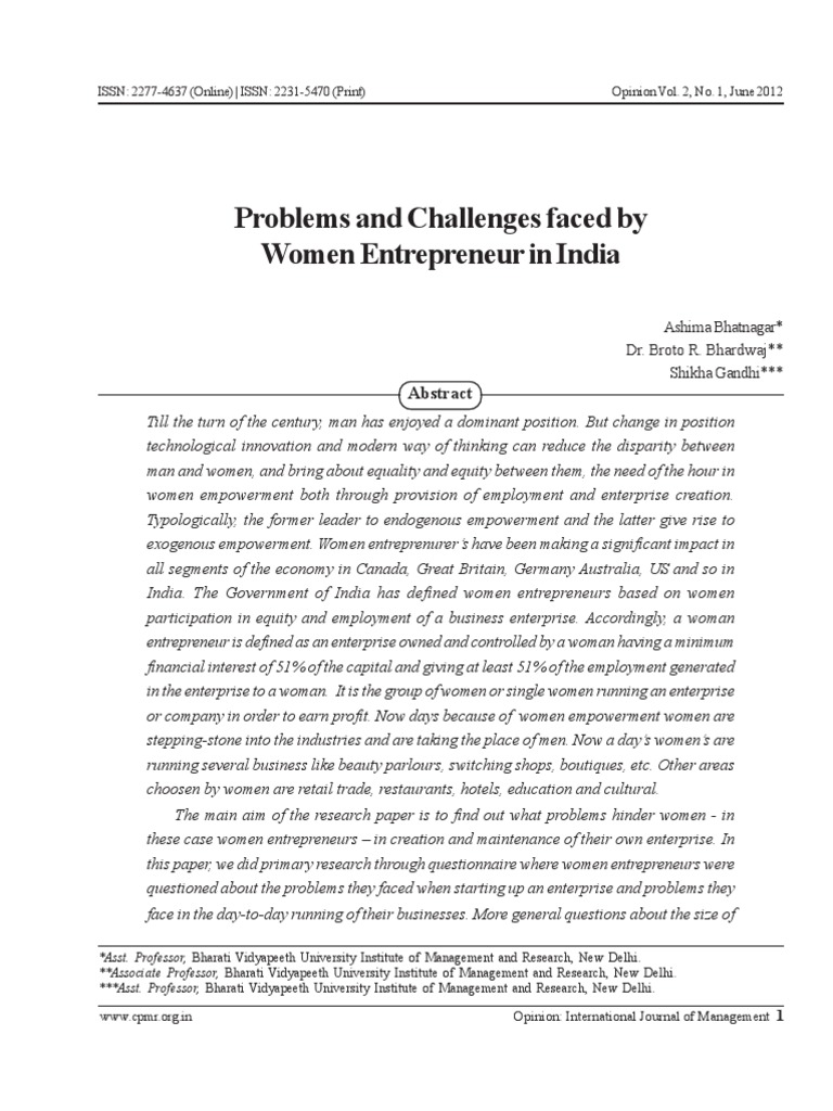Problems and Challenges Faced by Women Entrepreneur in India | PDF ...