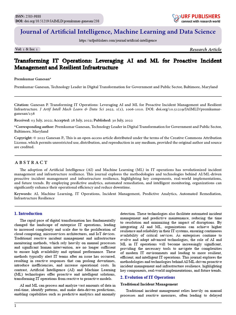 Transforming IT Operations: Leveraging AI and ML For Proactive Incident ...