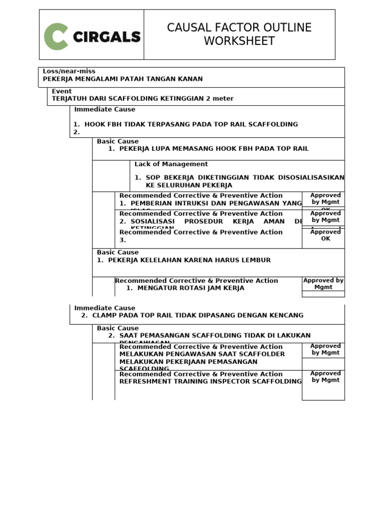 10.1 Causal Factor Outline Worksheet (Hit Platform) | PDF