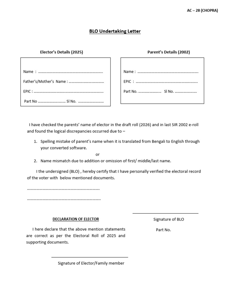 BLO Undertaking Letter | PDF