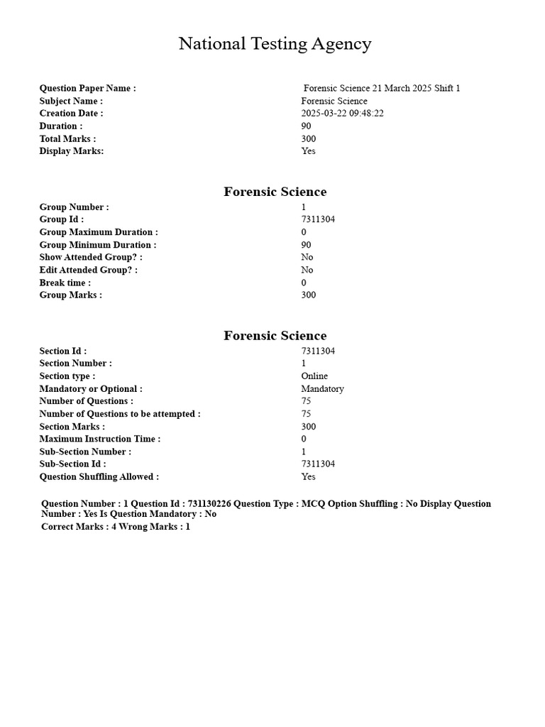 Cuet PG 2025 Forensic Science Question Paper 1768757407 | PDF ...