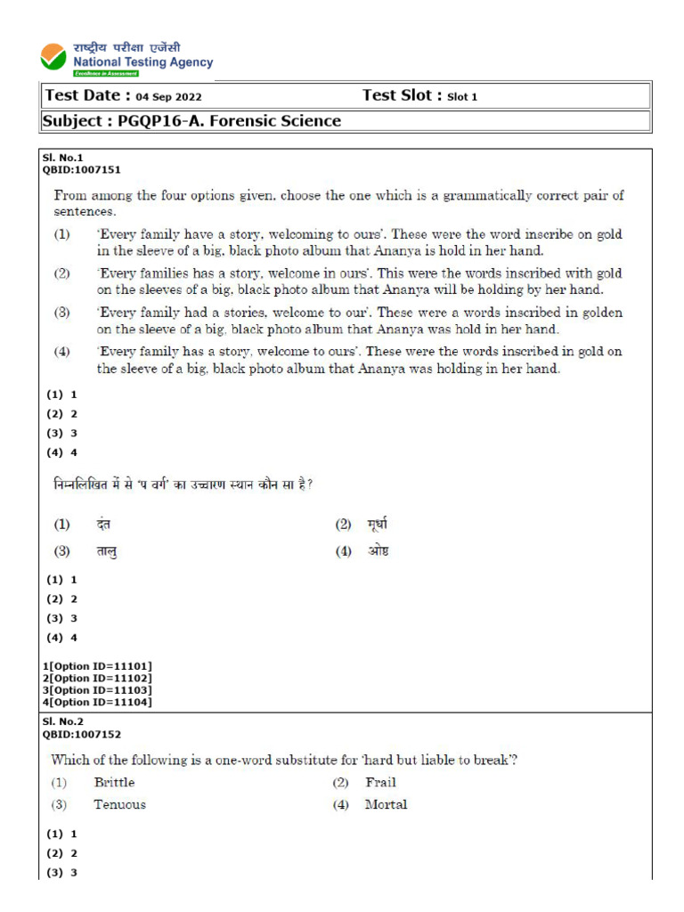 CUET PG Forensic Science Question Paper 2022 | PDF