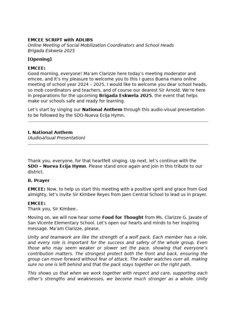EMCEE SCRIPT Online Meeting | PDF