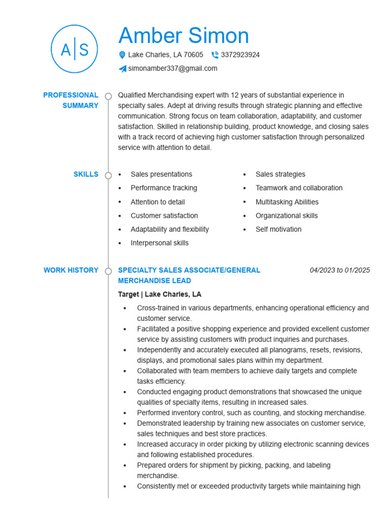 Amber Simon Resume | PDF | Pallet | Warehouse
