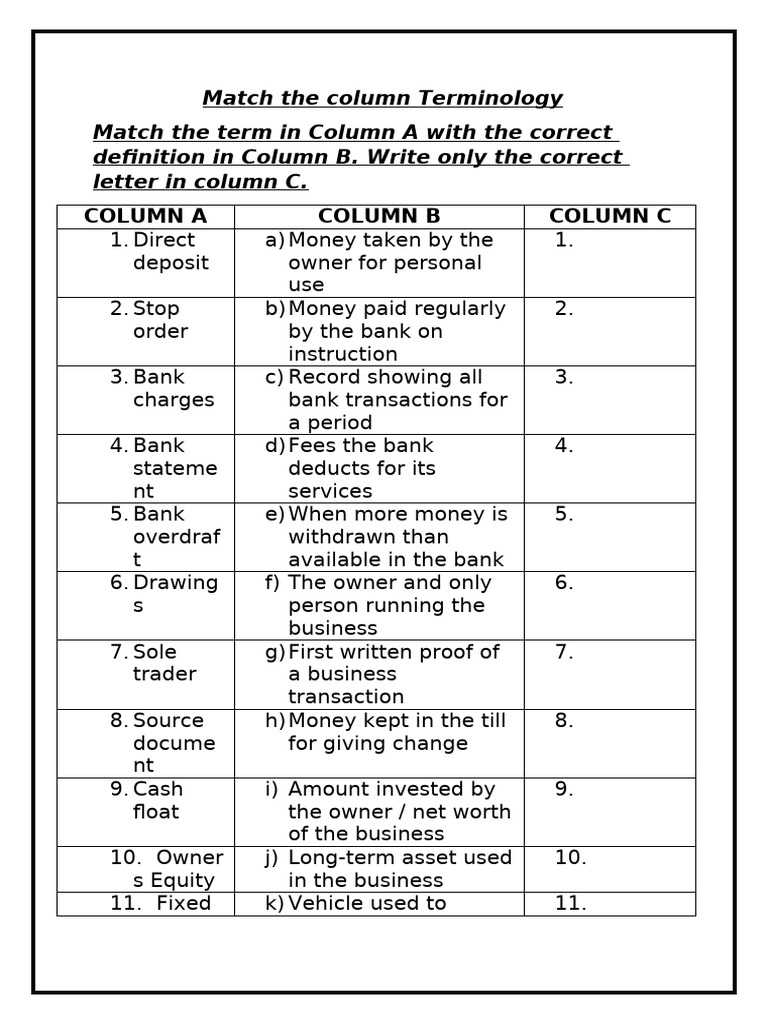 Match The Column Terminology | PDF